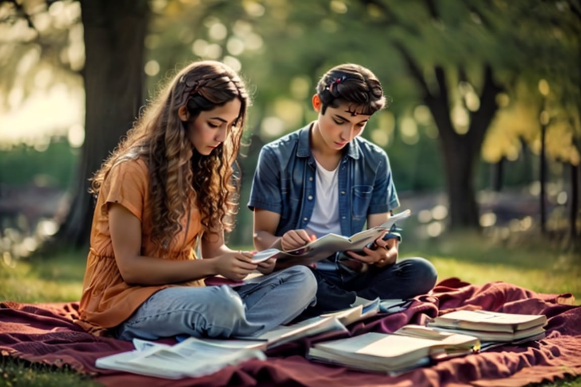 Jugendliche sitzen im Park und lernen über finanzielle Freiheit